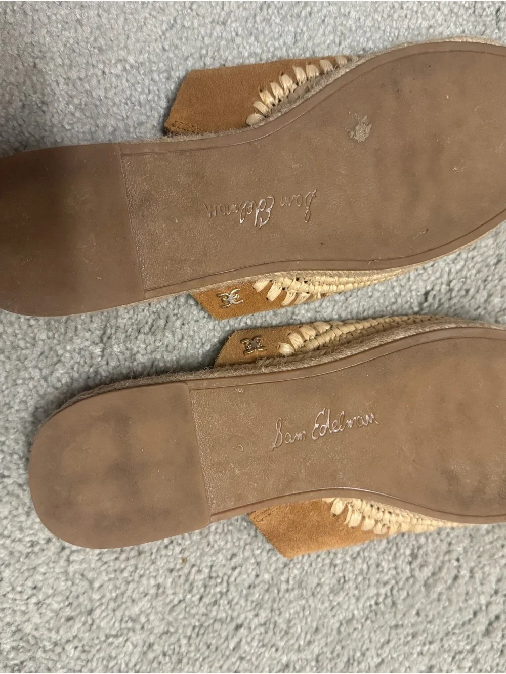 Sam Edelman Tan Brown Suede Espadrille Slip-On Mules